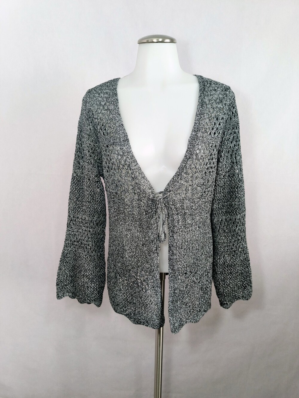 SHEIN Gray Open-Knit Tie-Front Cardigan